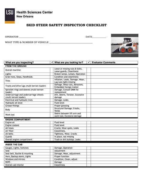 skid steer inspection checklist|bobcat checklist template.